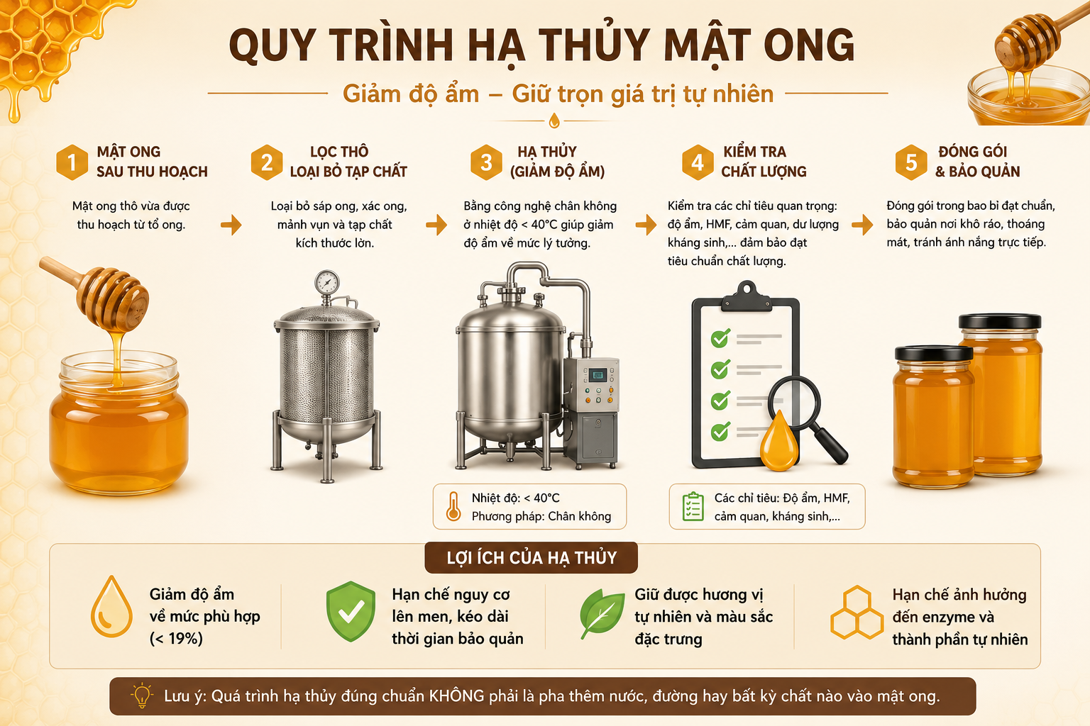 Quy trình hạ thủy mật ong. Hình ảnh: Sâm Vina