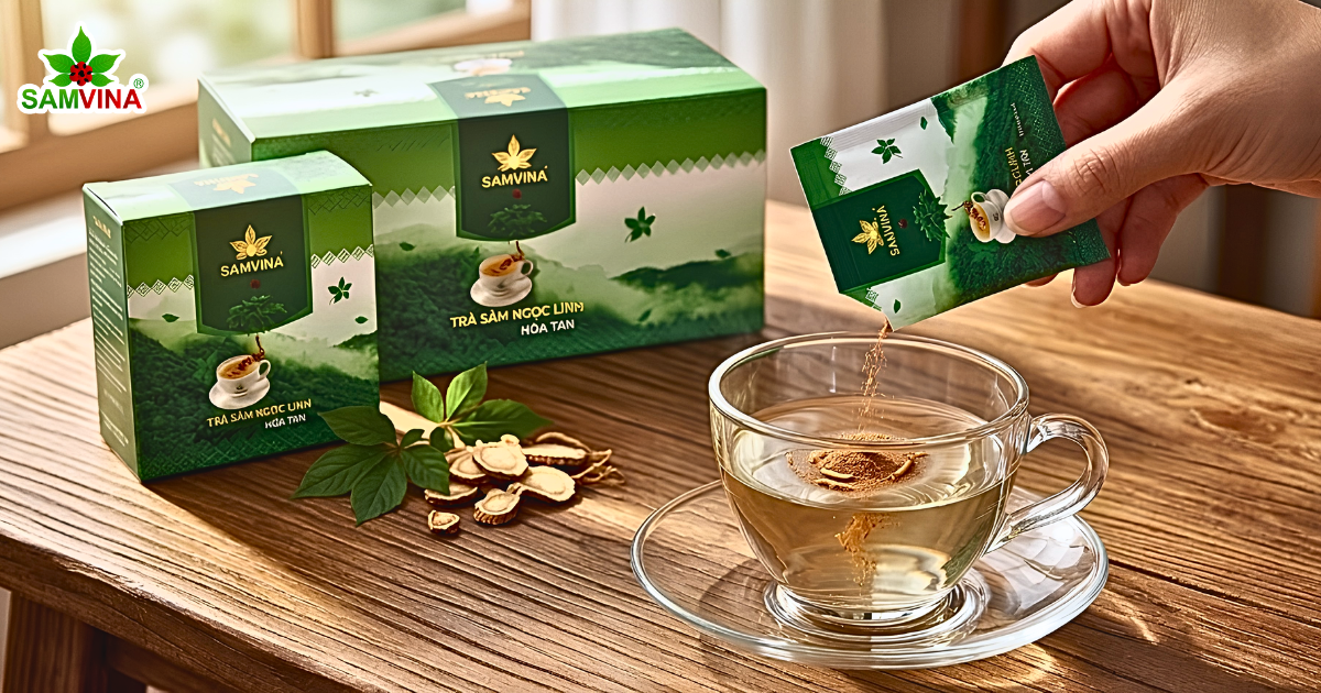 Trà Hòa Tan (Chiết xuất tinh chất) Sâm Ngọc Linh Sâm VINA. Hình ảnh: Sâm VINA